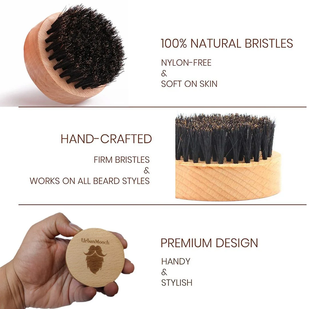 Round Boar Bristle Beard Brush for Men - Image 4
