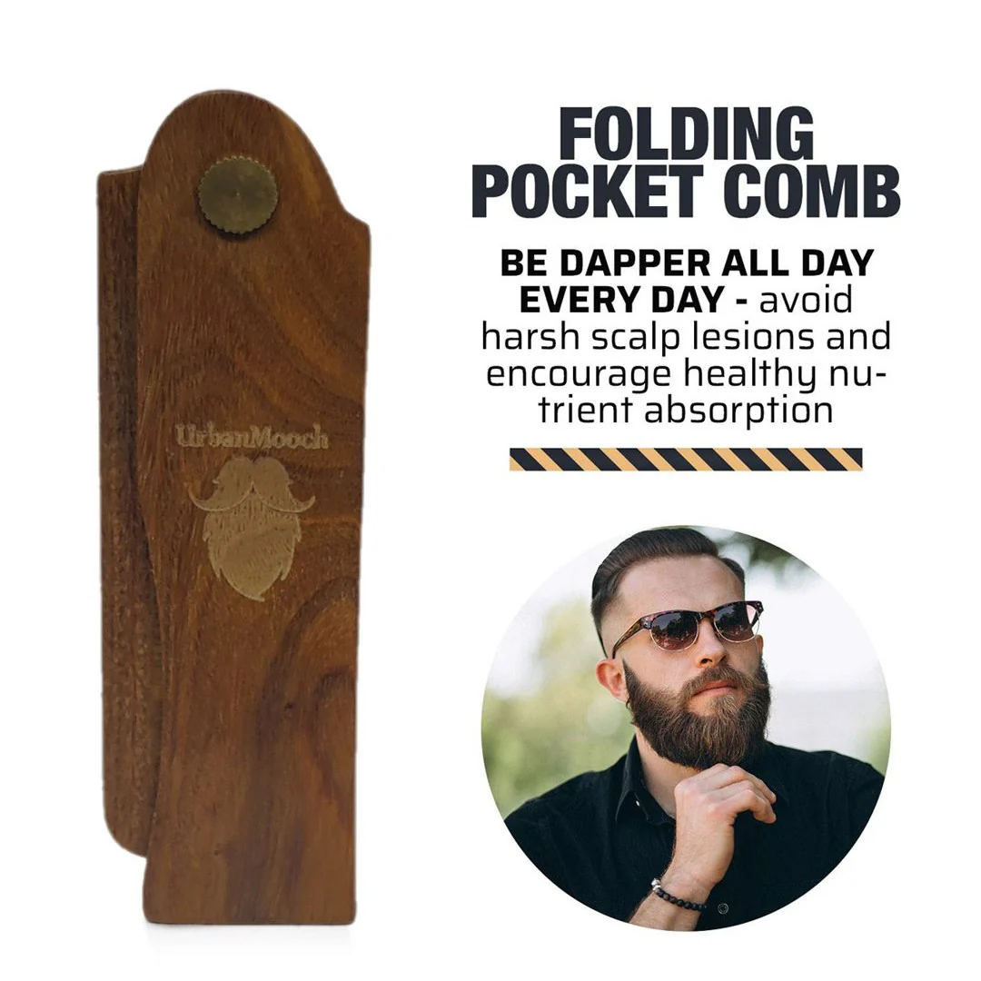 Premium Green Sandalwood Foldable Beard Comb - Pocket Size - Image 3