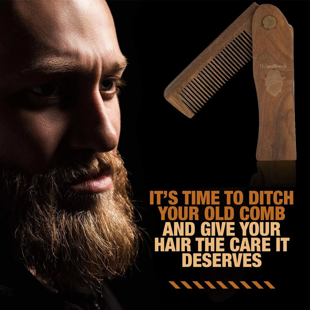 Premium Green Sandalwood Foldable Beard Comb - Pocket Size - Image 5