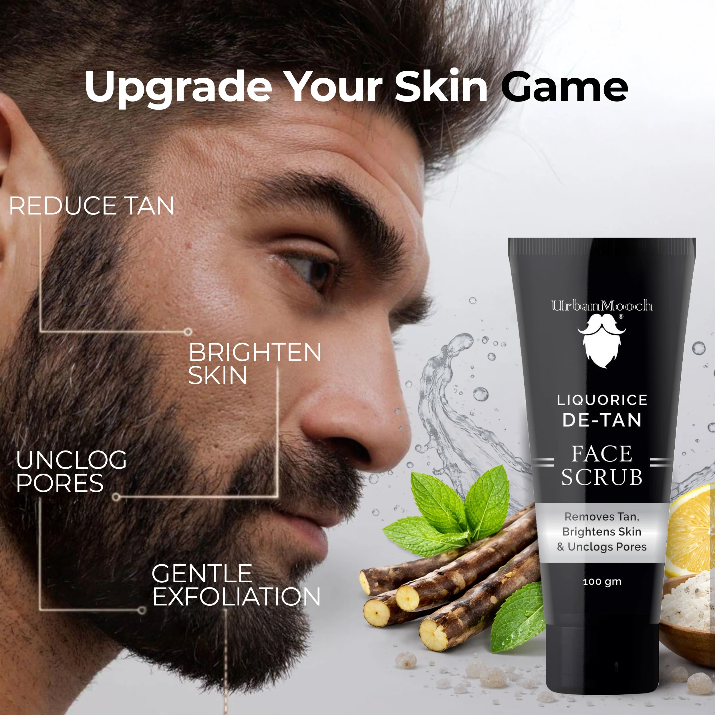 UrbanMooch Licorice De-Tan Face Scrub for Men | Removes Tan, Brightens Skin & Unclogs Pores | Deep Exfoliating Scrub for Oily & Dull Skin - Image 4