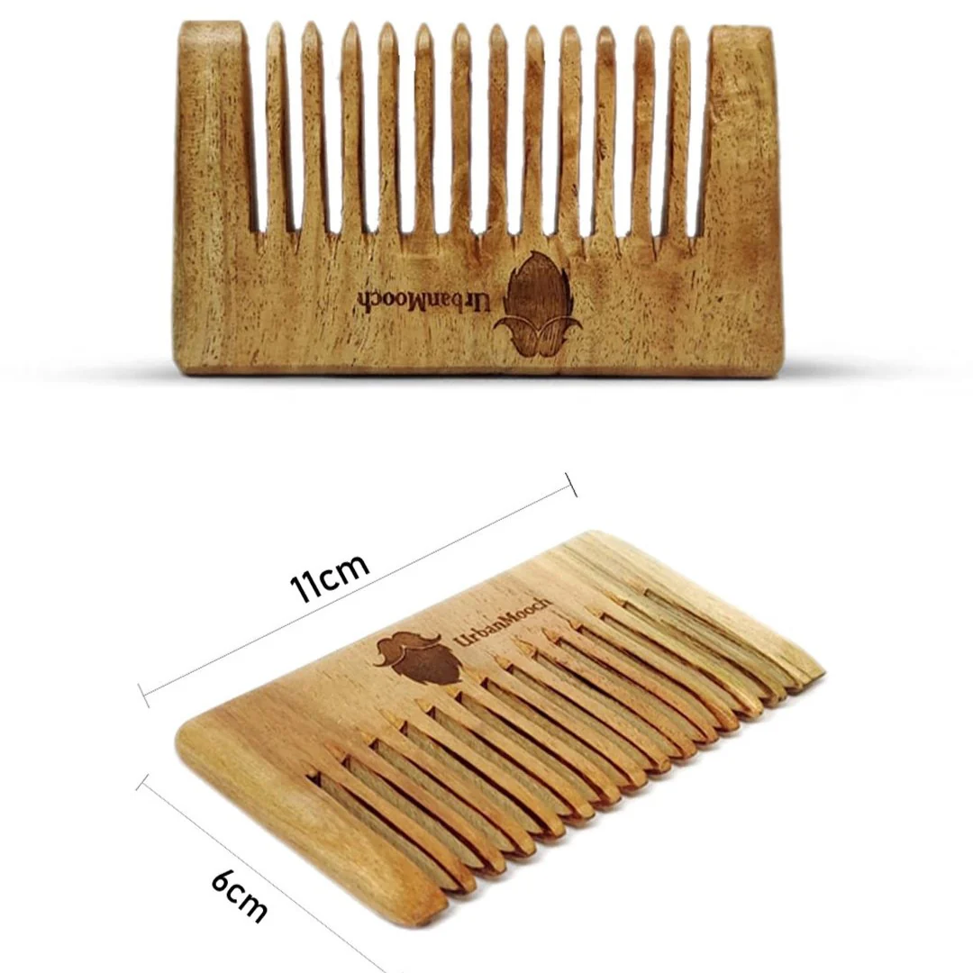 Natural Neem Wood Beard and Hair Comb - Image 3