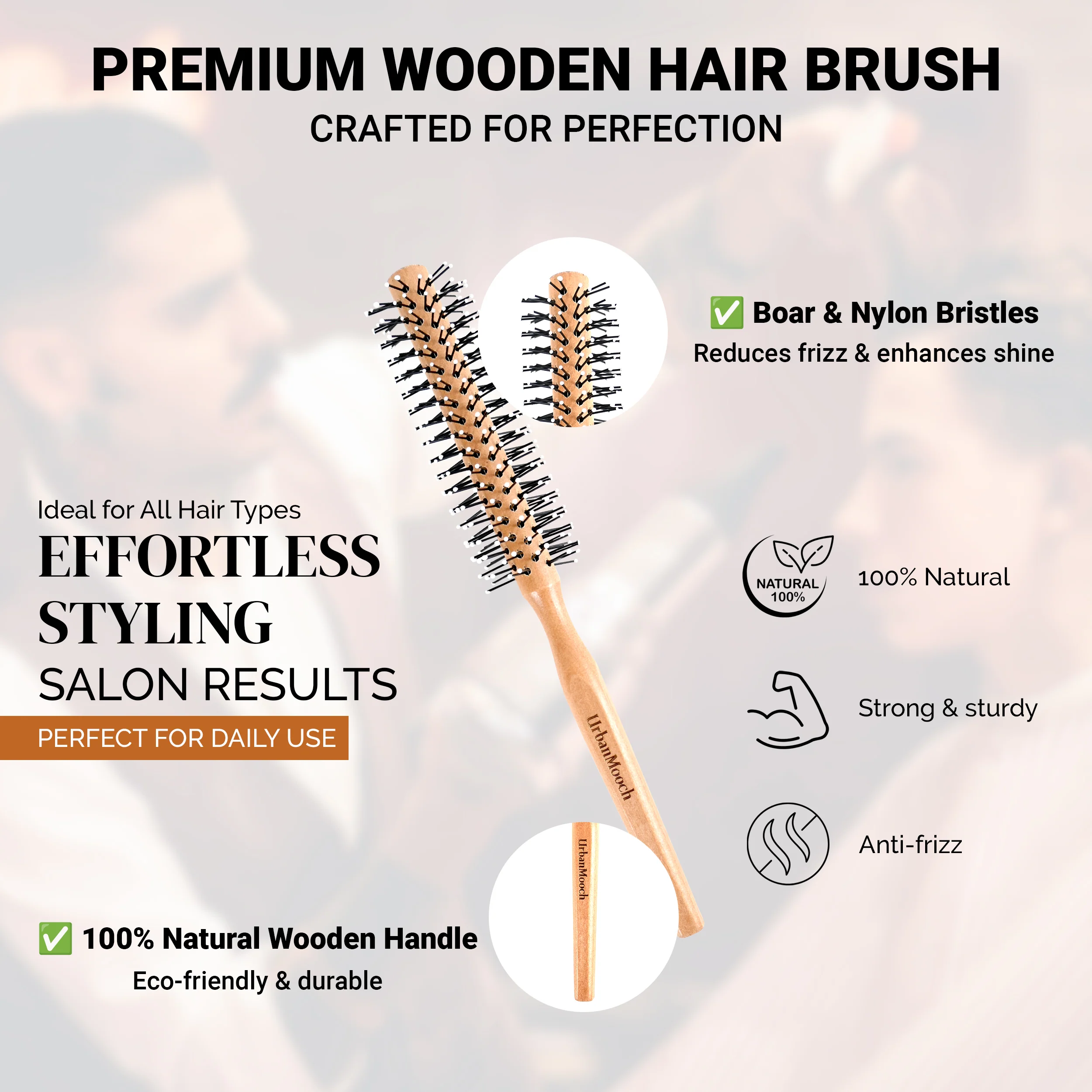 UrbanMooch Round Hair Brush for Men - Image 4