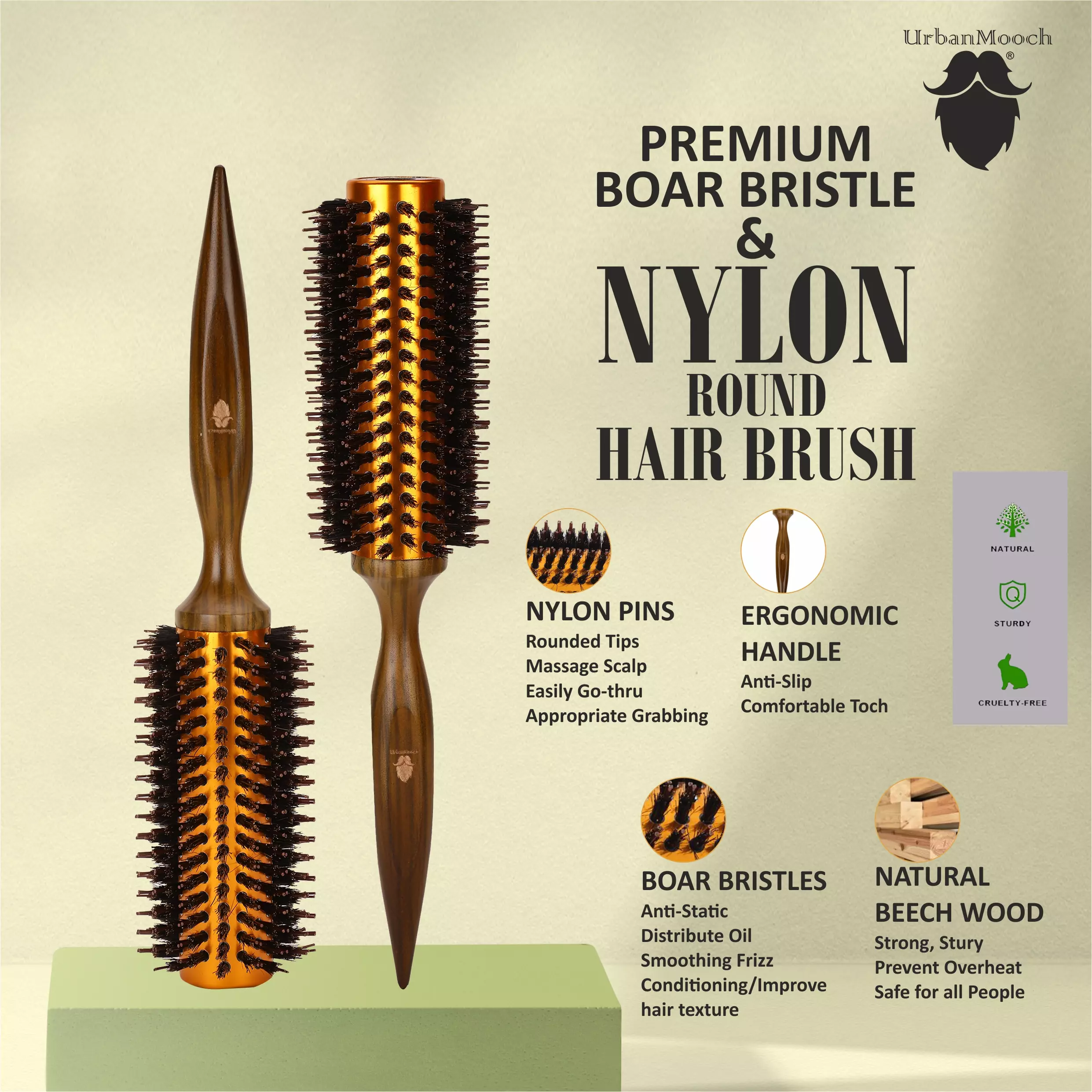 Premium Boar and Nylon Bristle Hair Brush - Image 3