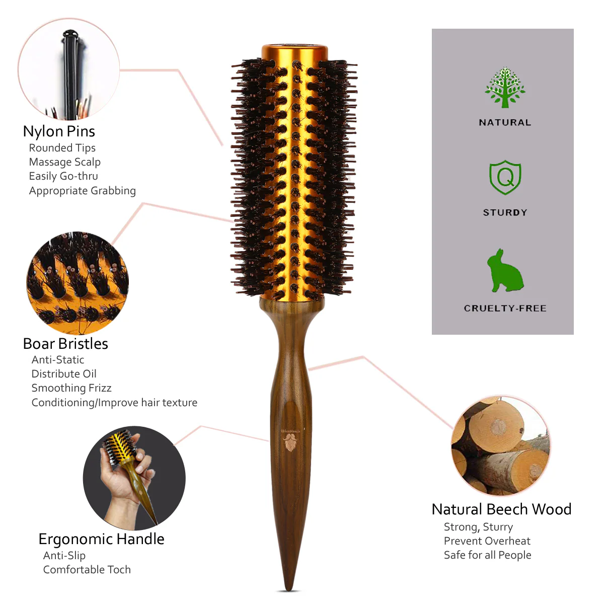 Premium Boar and Nylon Bristle Hair Brush - Image 6