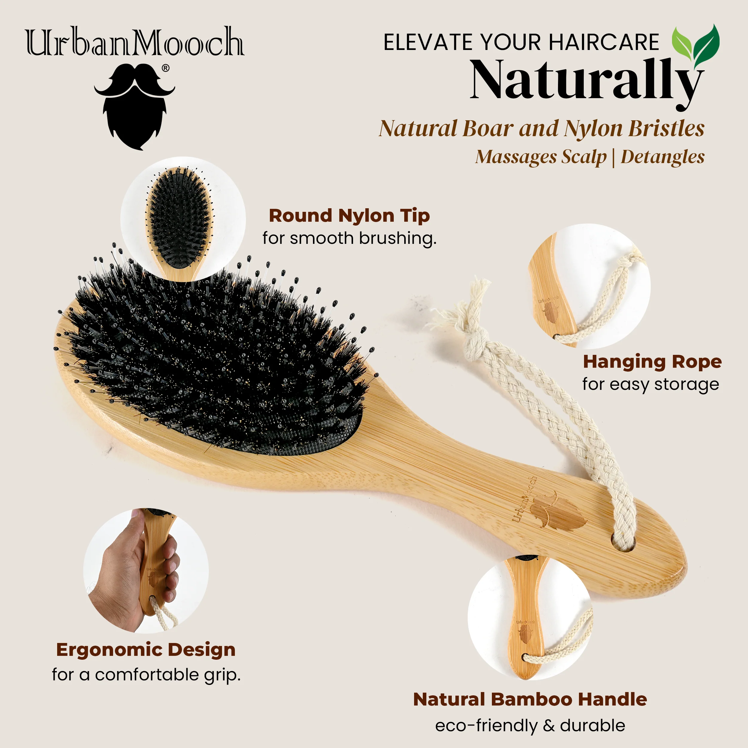 Premium Dual Nylon & Boar Bristle Hair Brush - For All Hair Types - Image 6
