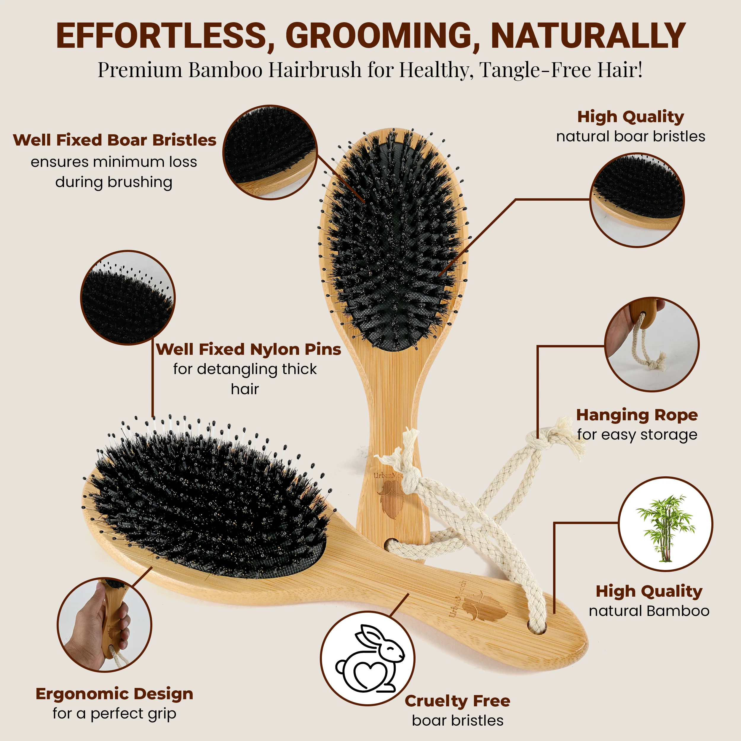 Premium Dual Nylon & Boar Bristle Hair Brush - For All Hair Types - Image 8