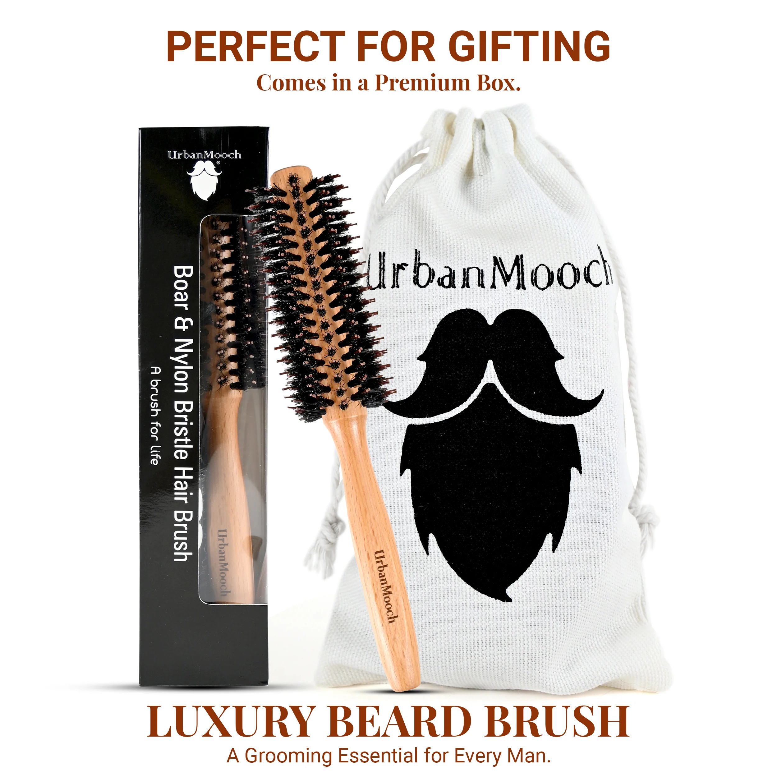 Premium Boar Bristle Hair Brush for Men - Round - Image 6