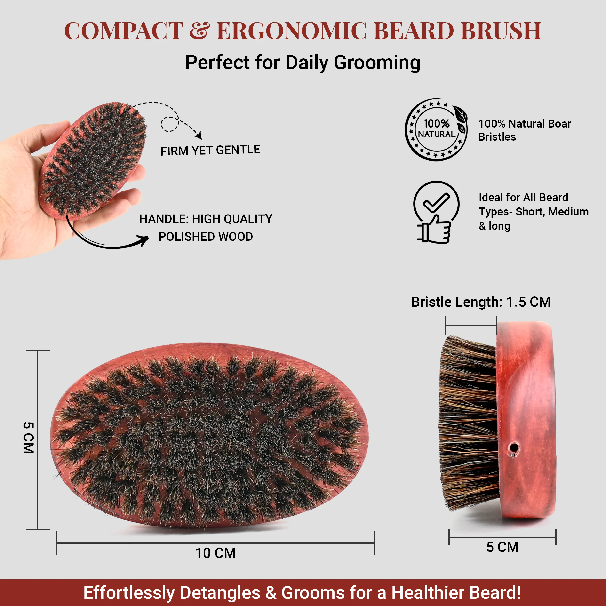 UrbanMooch Original Boar Bristle Beard Brush for Men - Image 6