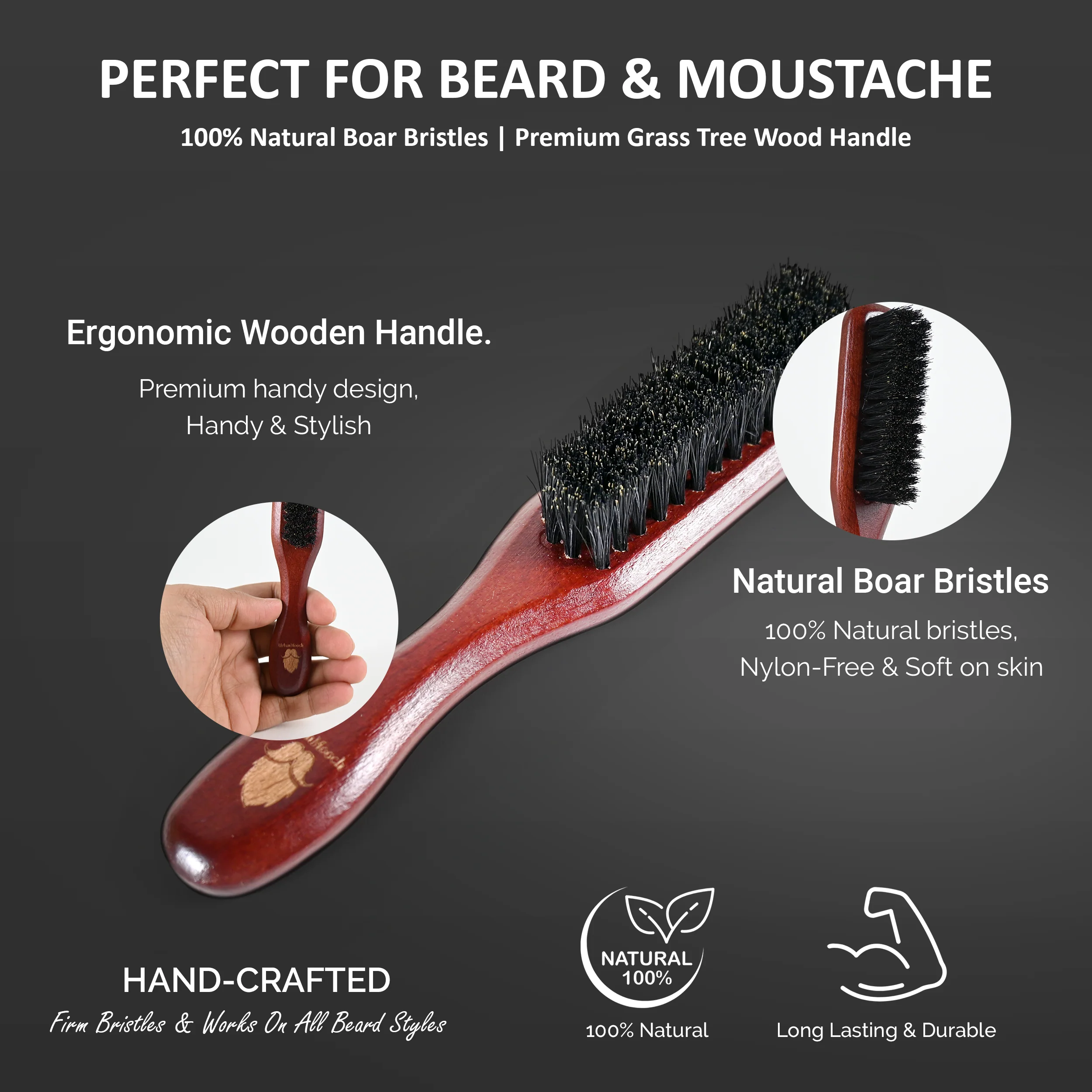 UrbanMooch Premium 100% Boar Bristle Beard Brush for Men - Image 4