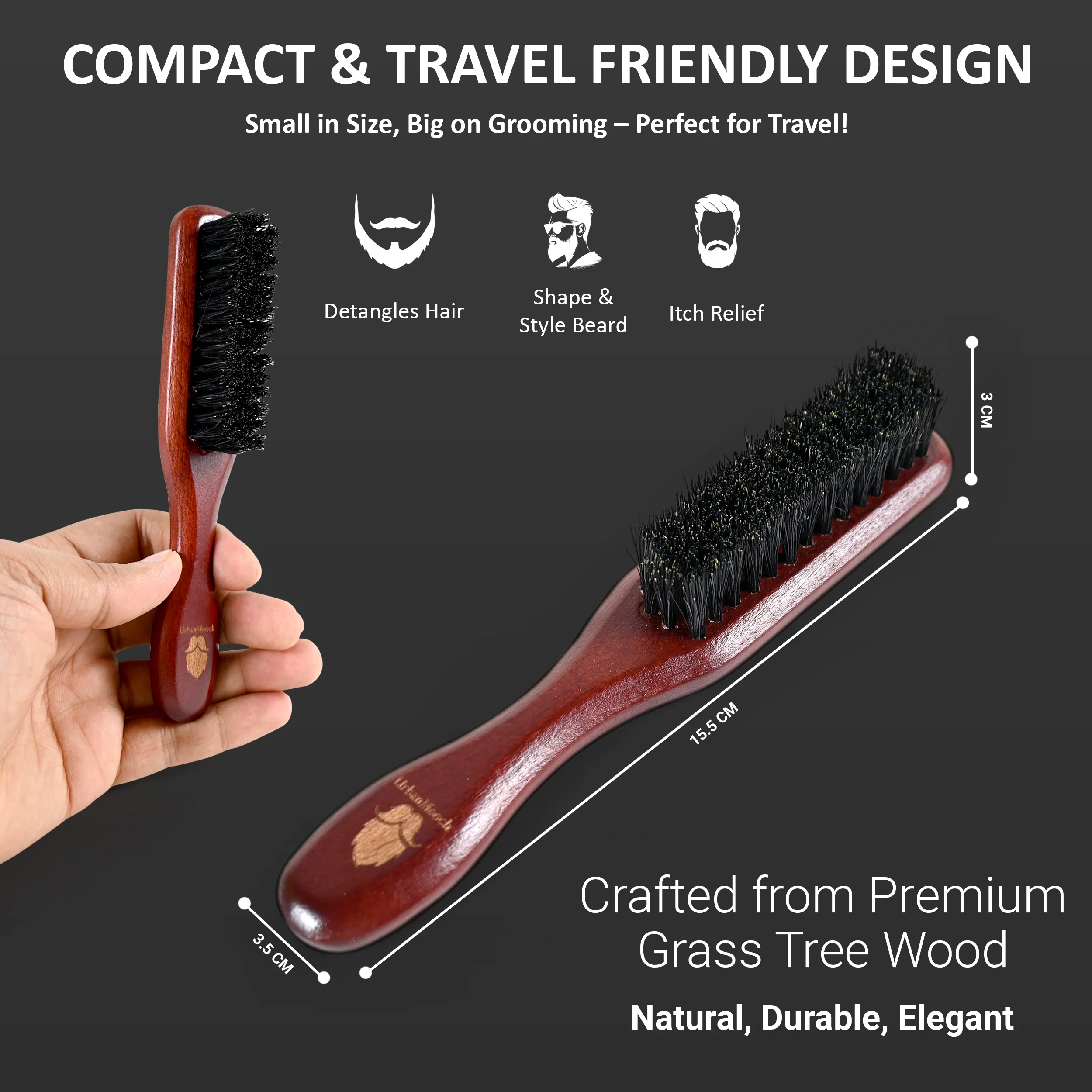 UrbanMooch Premium 100% Boar Bristle Beard Brush for Men - Image 6