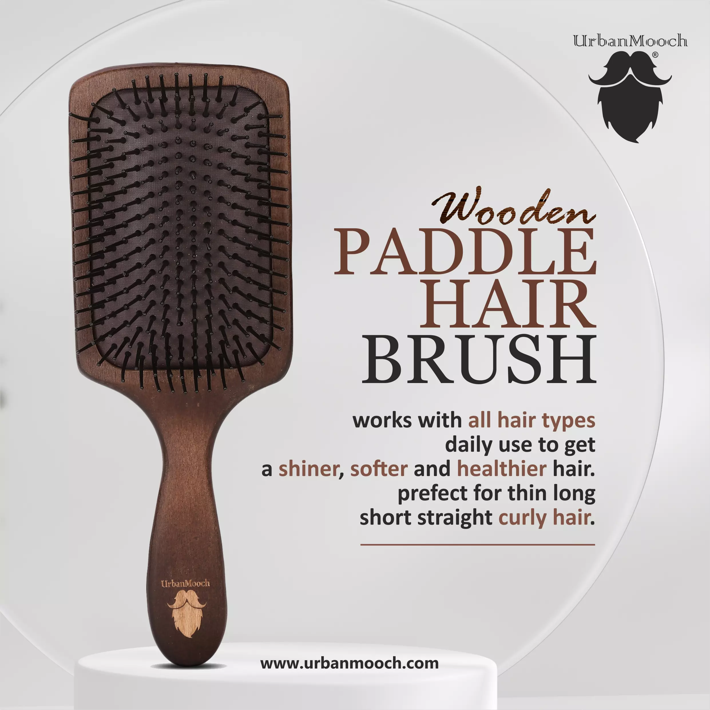 Premium Wooden Hair Brush For Men | Nylon Bristles | Paddle Hair Brush For Men - Image 6