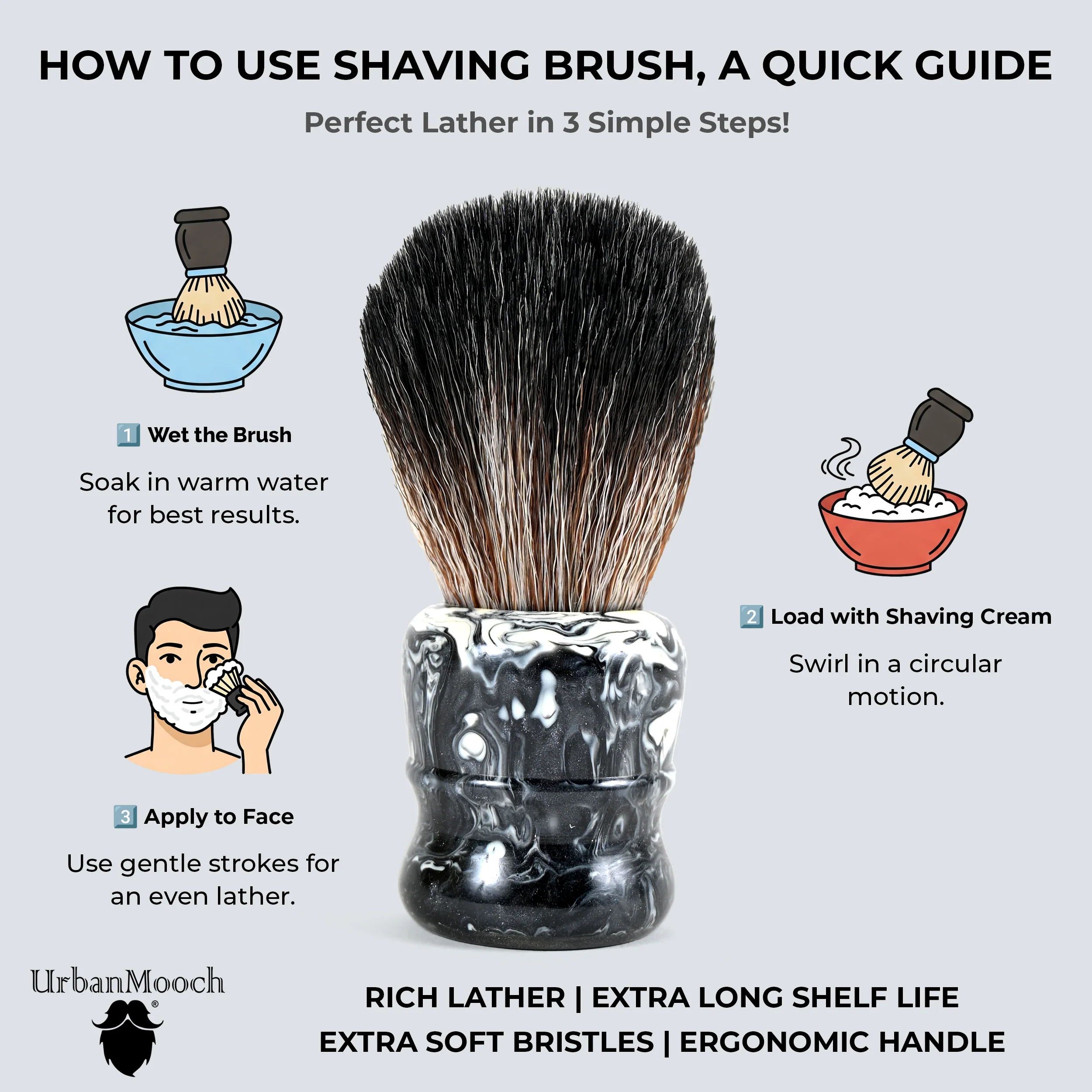 Premium Resin Shaving Brush With Ultra Soft & Absorbent Bristles - 28mm Knot - Image 3