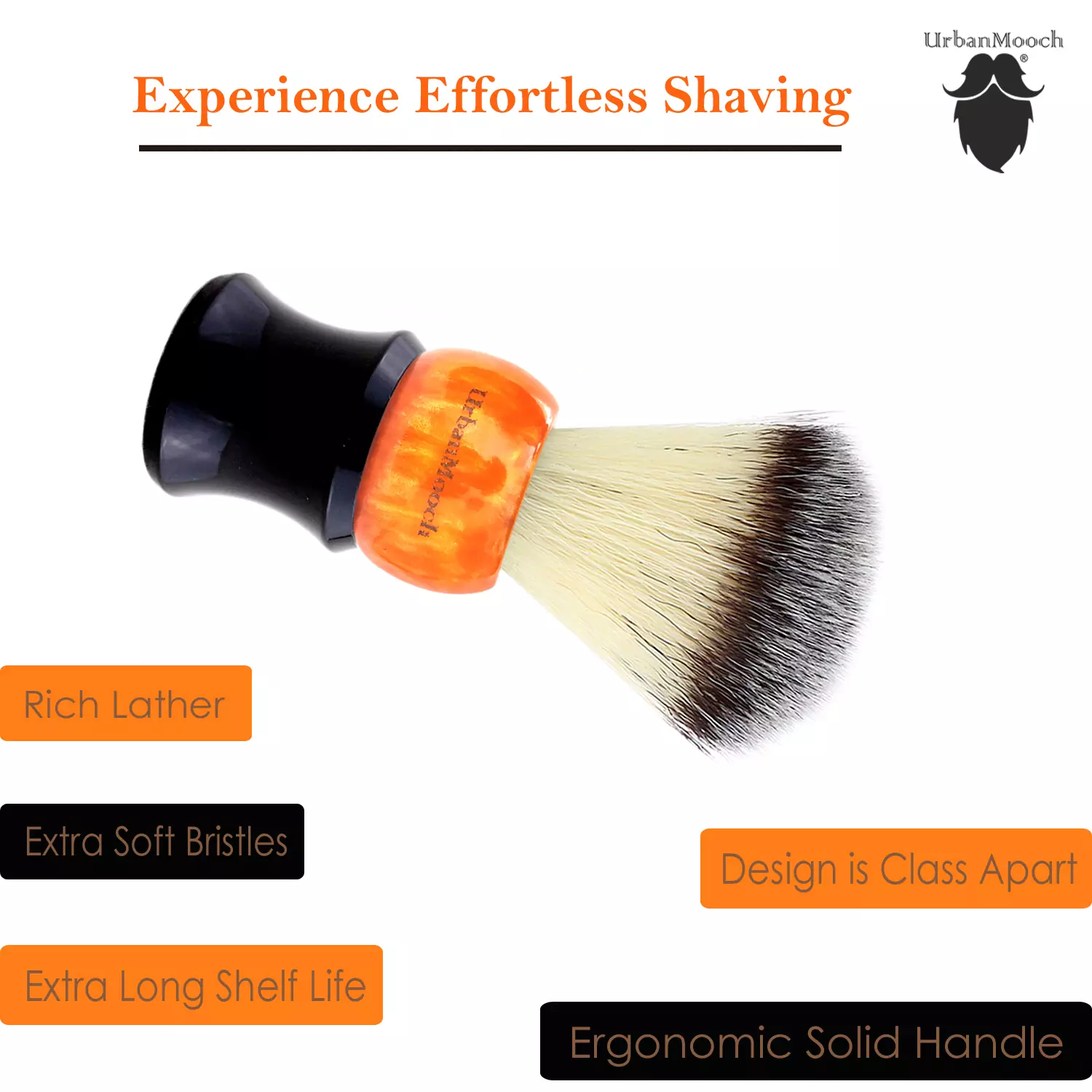 Premium & Stylish Resin Shaving Brush - Orange - Image 3