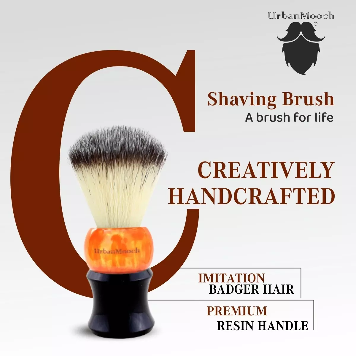 Premium & Stylish Resin Shaving Brush - Orange - Image 4