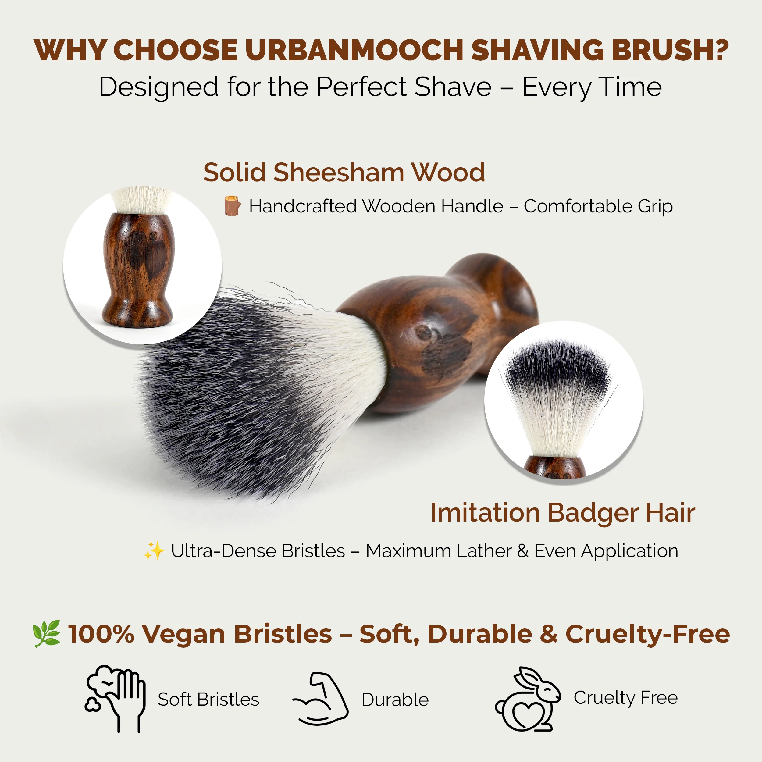 UrbanMooch Premium Wooden Shaving Brush for Men - Ultra Soft Bristles - Image 3