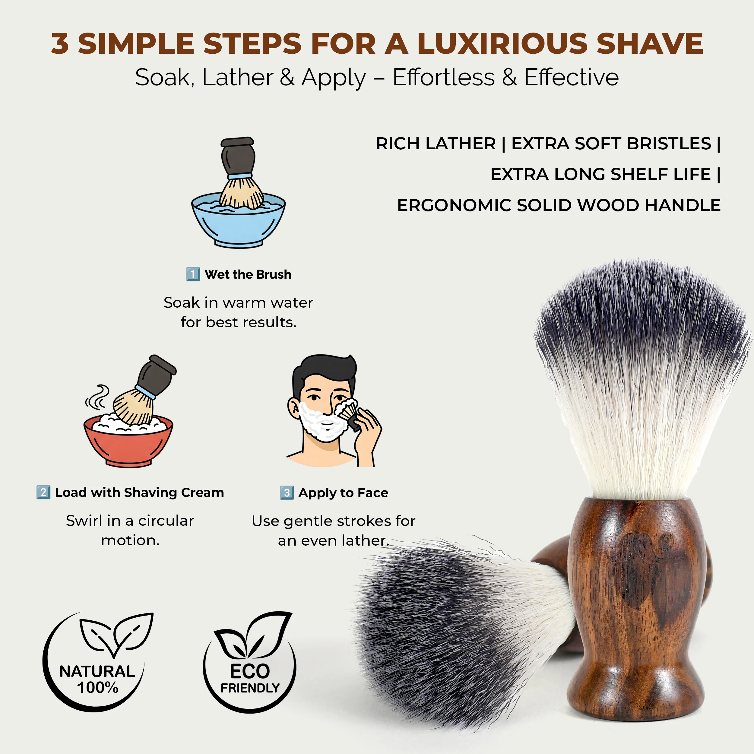 UrbanMooch Premium Wooden Shaving Brush for Men - Ultra Soft Bristles - Image 7