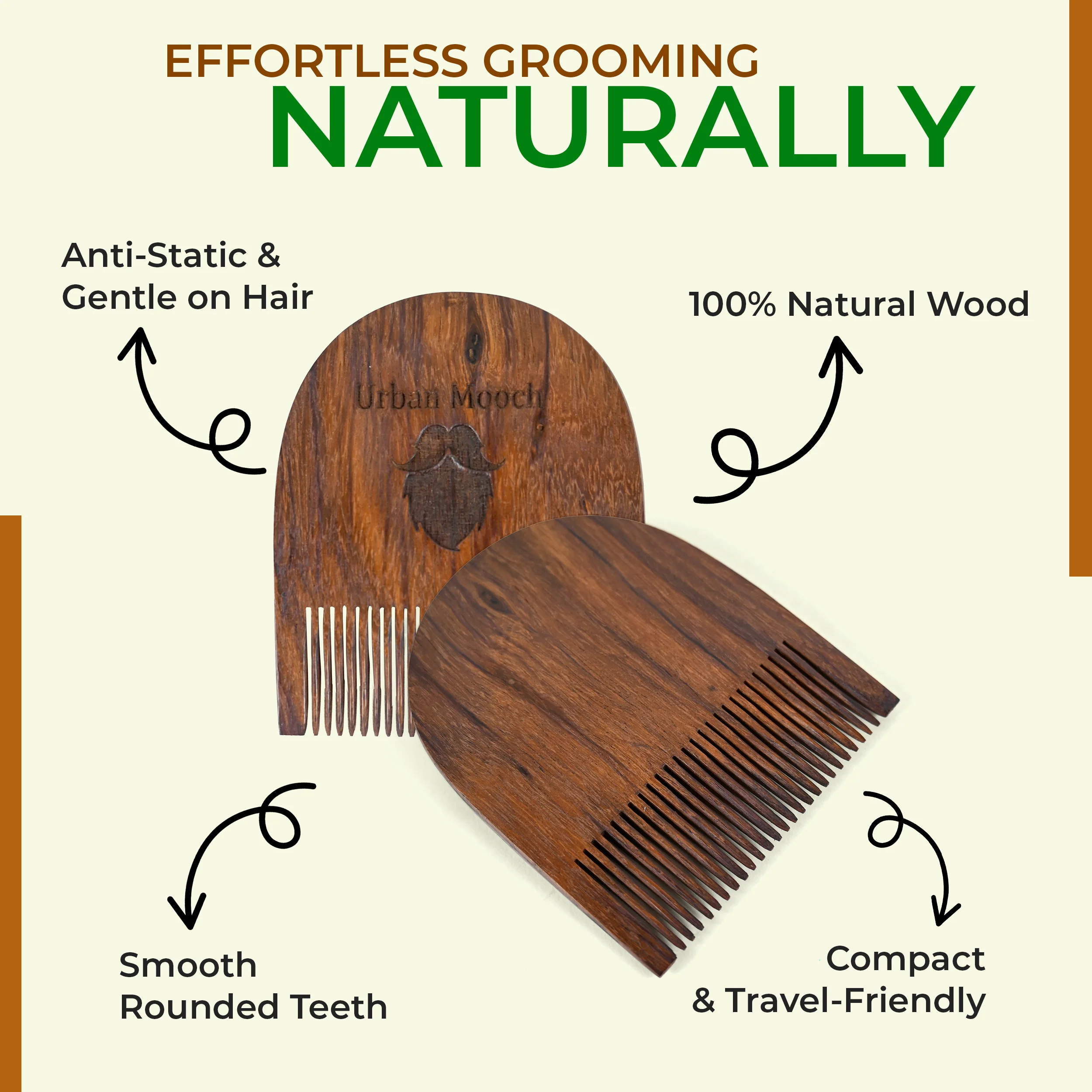 Pure Sheesham Wood U Shaped Beard Comb for Men - Image 3