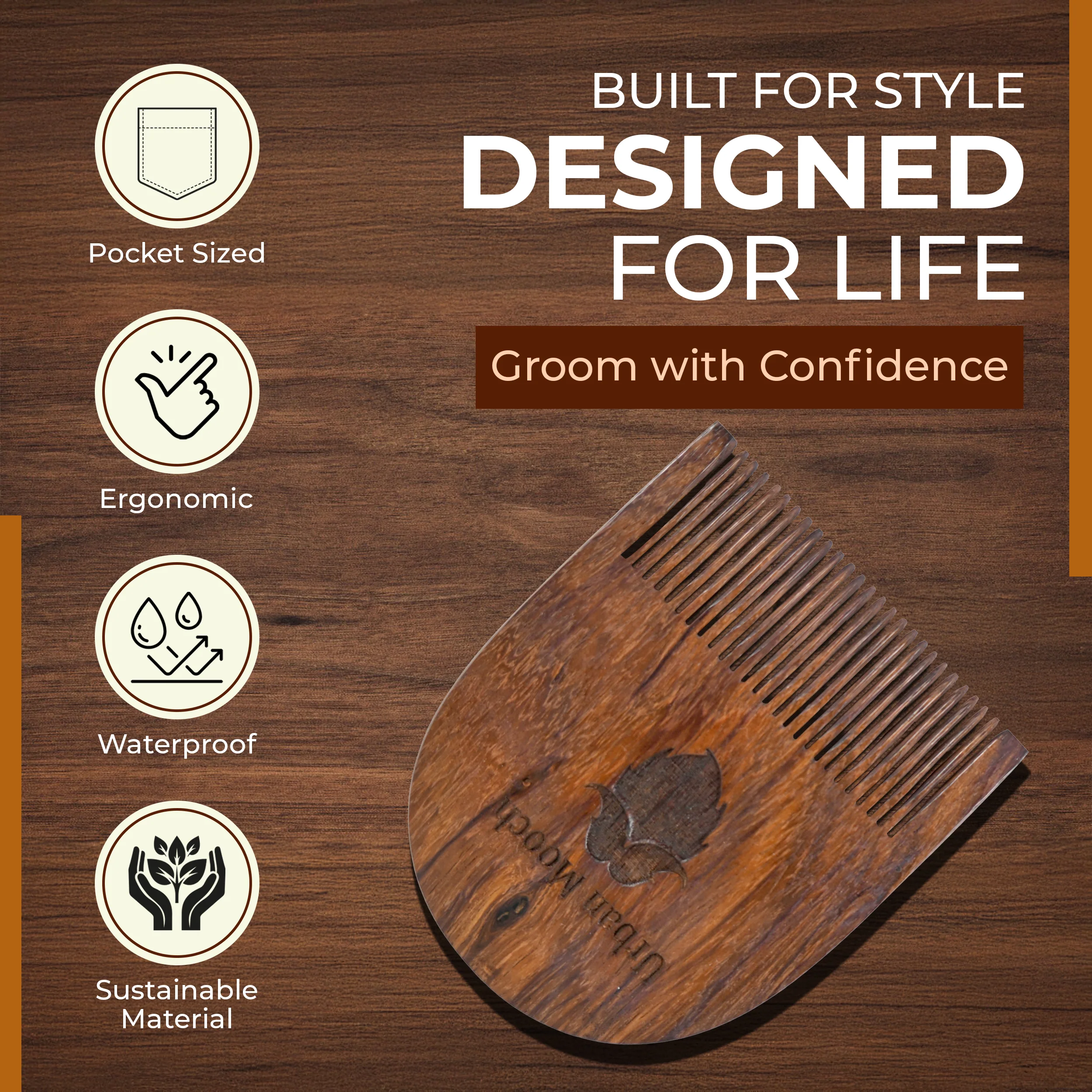 Pure Sheesham Wood U Shaped Beard Comb for Men - Image 4