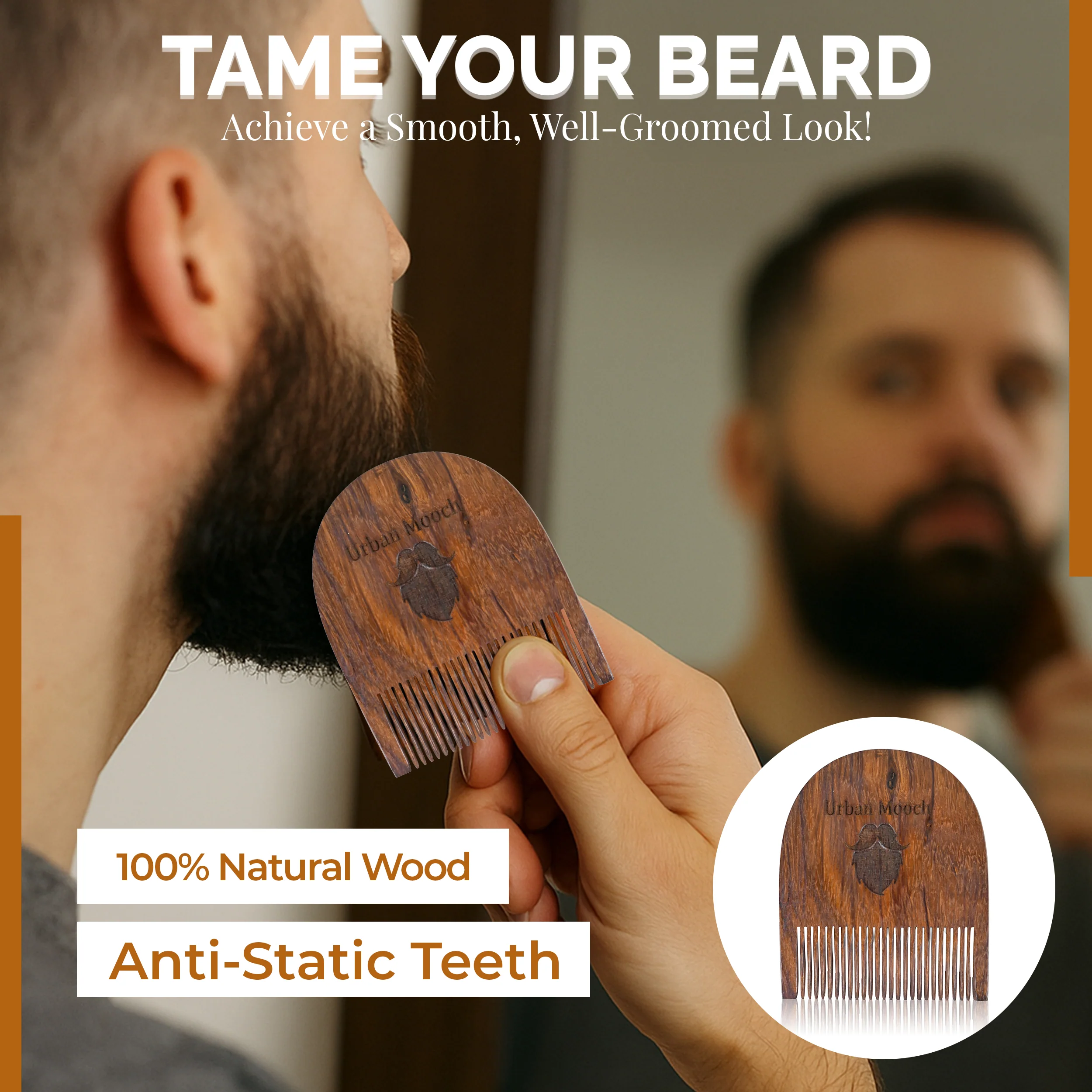Pure Sheesham Wood U Shaped Beard Comb for Men - Image 5