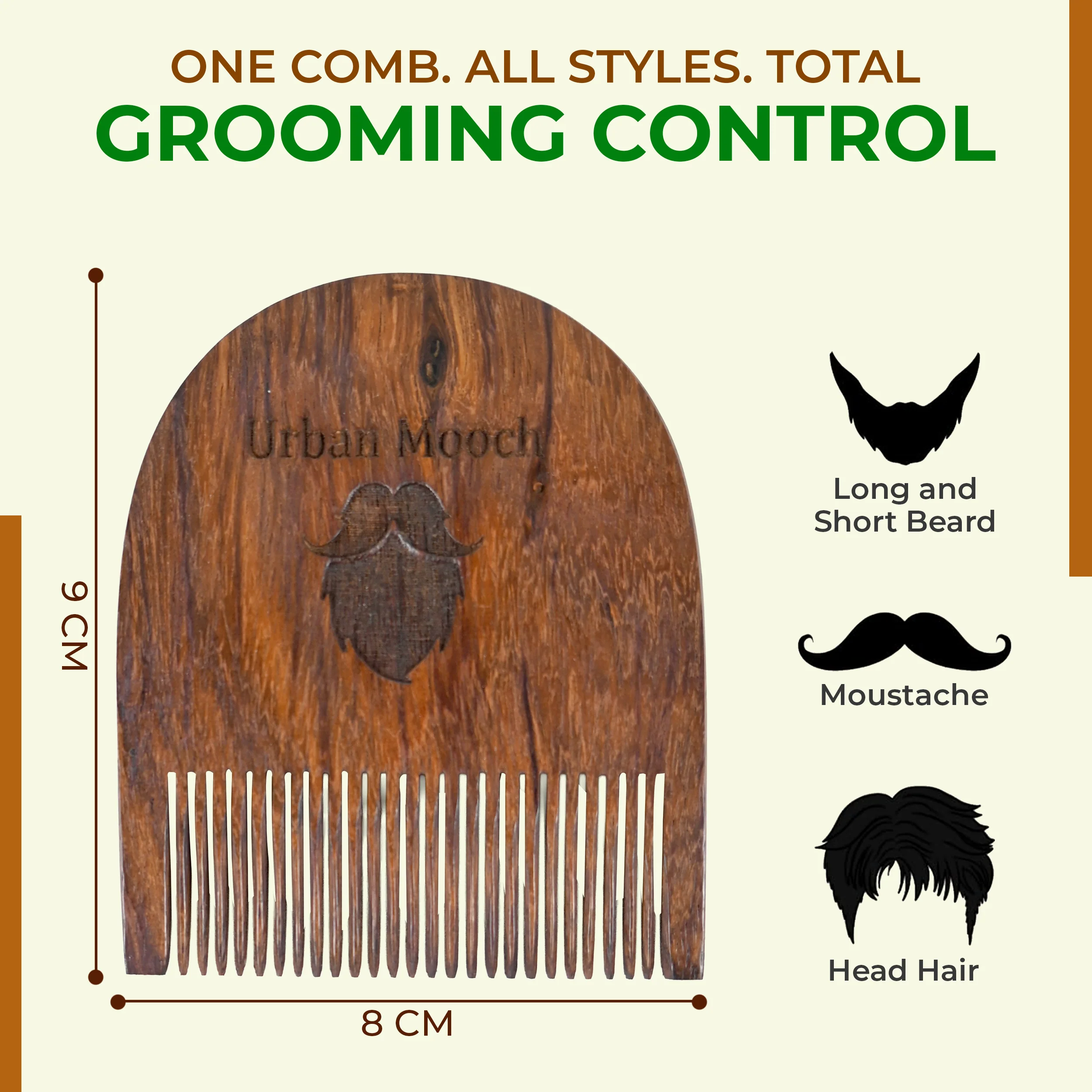Pure Sheesham Wood U Shaped Beard Comb for Men - Image 6
