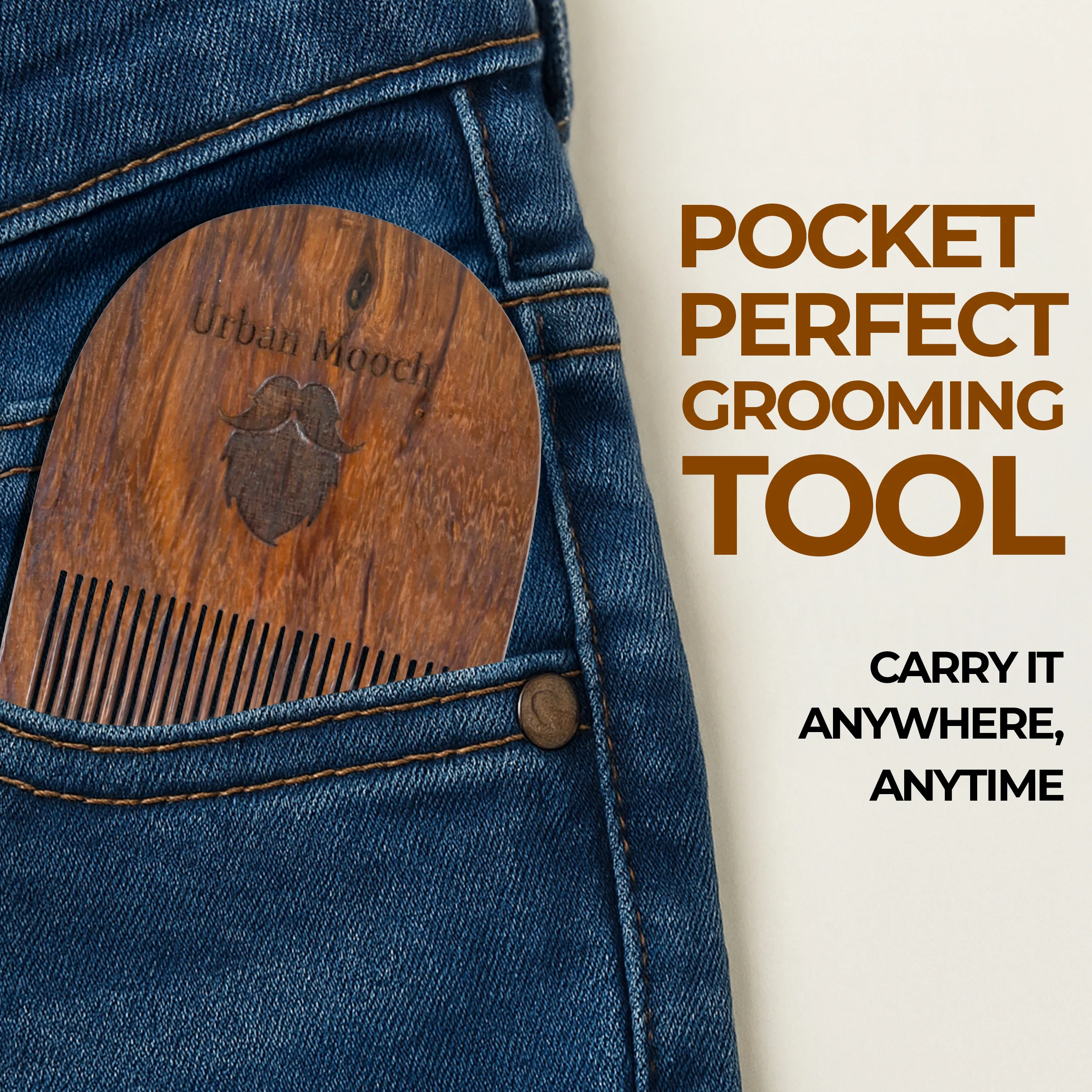 Pure Sheesham Wood U Shaped Beard Comb for Men - Image 7