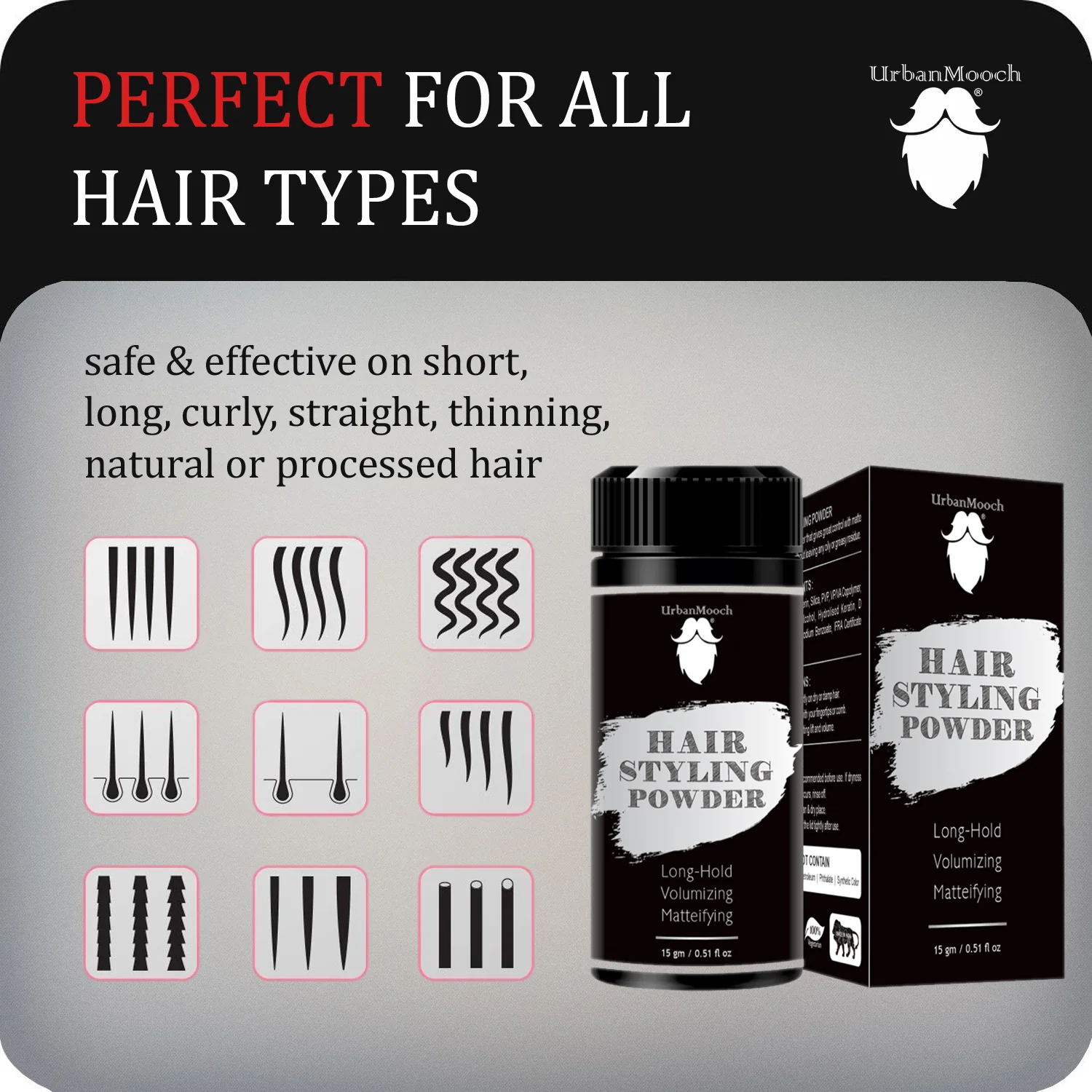 UrbanMooch 2 in 1 Hair Styling Set for Men | Gifts for Men | Hair Volume Powder Wax (15g) with Round Hair Brush - Image 11