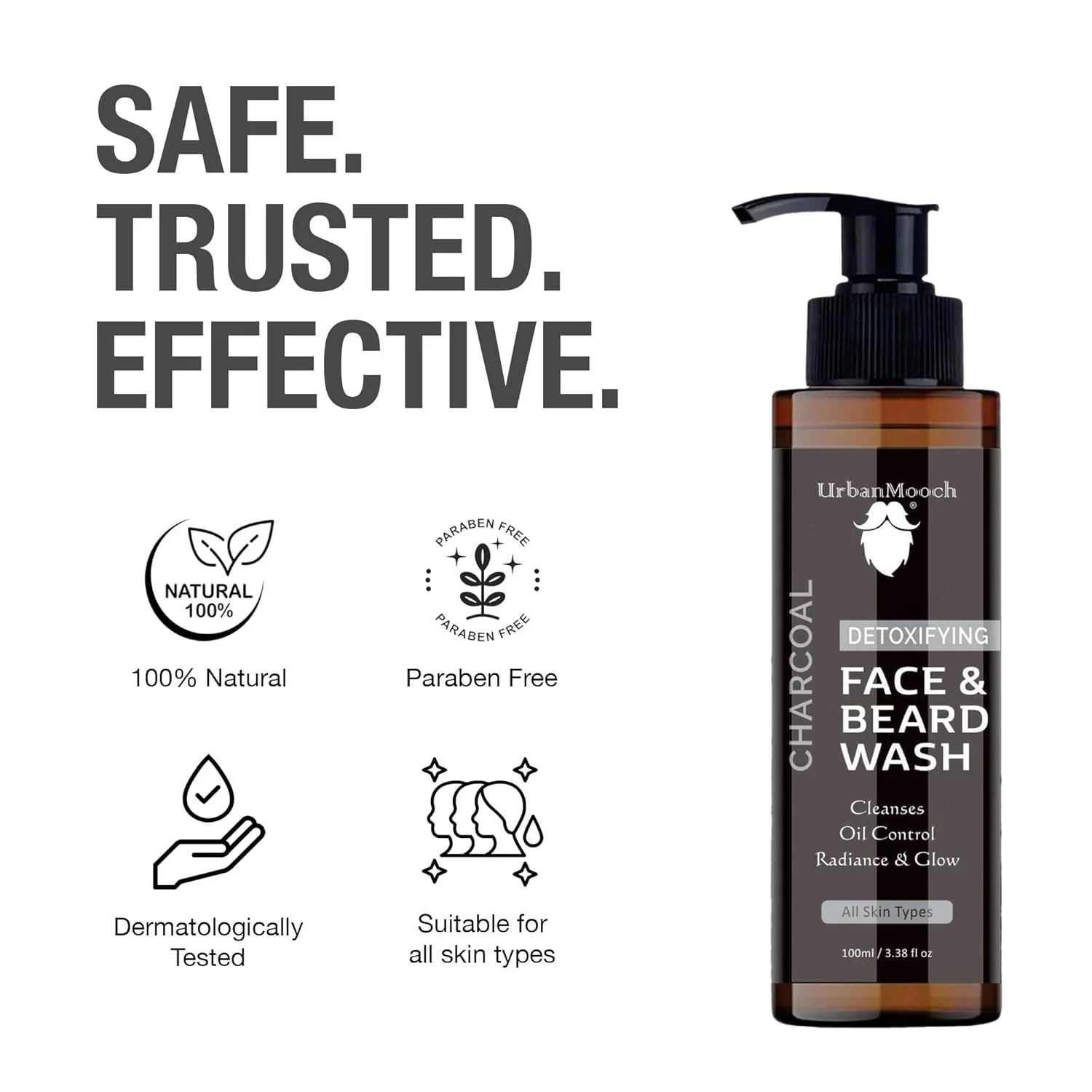 UrbanMooch Charcoal Face & Beard Wash for Men – Deep Cleansing, Oil Control & Tan Removal - Image 6