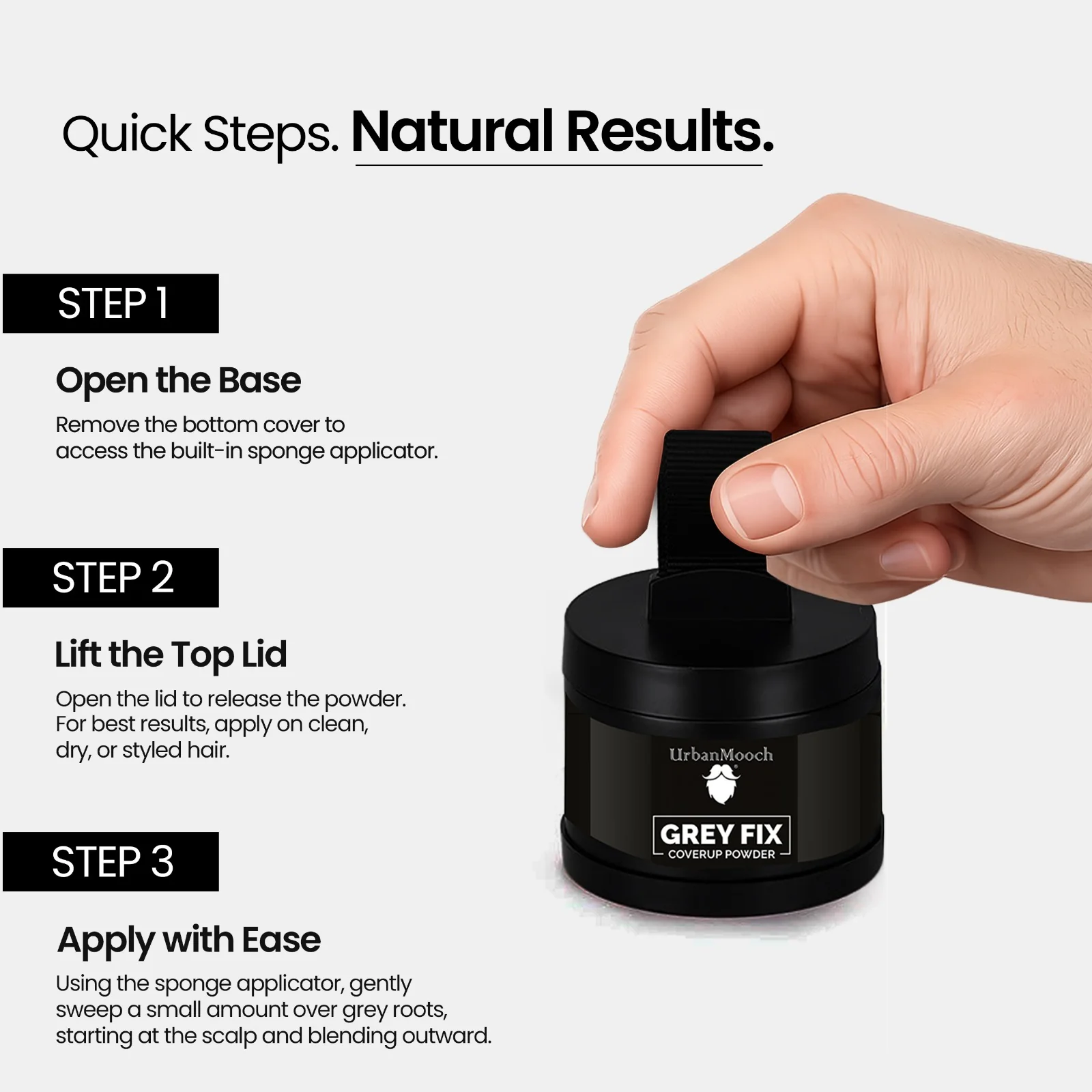 UrbanMooch Grey Fix Hair & Beard Cover-Up Powder for Men | Covers Grey Hair & Bald Patches Instantly - Image 6