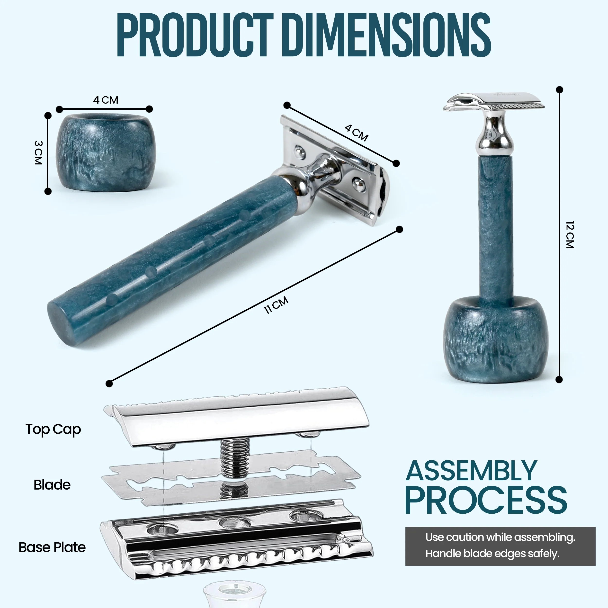 UrbanMooch Resin Handle Safety Razor for Men with Stand – Reusable Double Edge Shaving Razor for Smooth & Close Shave, Blue - Image 5