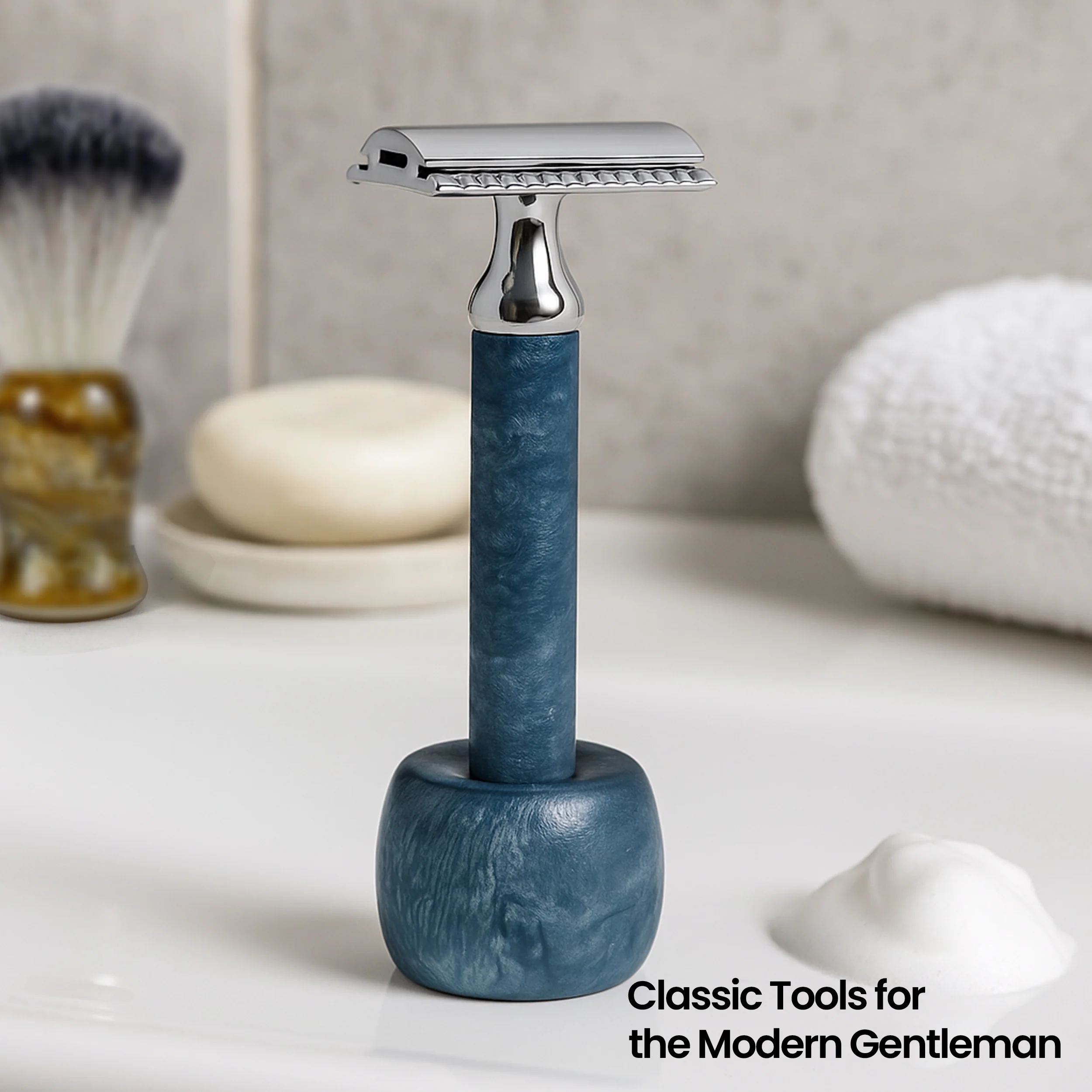 UrbanMooch Resin Handle Safety Razor for Men with Stand – Reusable Double Edge Shaving Razor for Smooth & Close Shave, Blue - Image 6