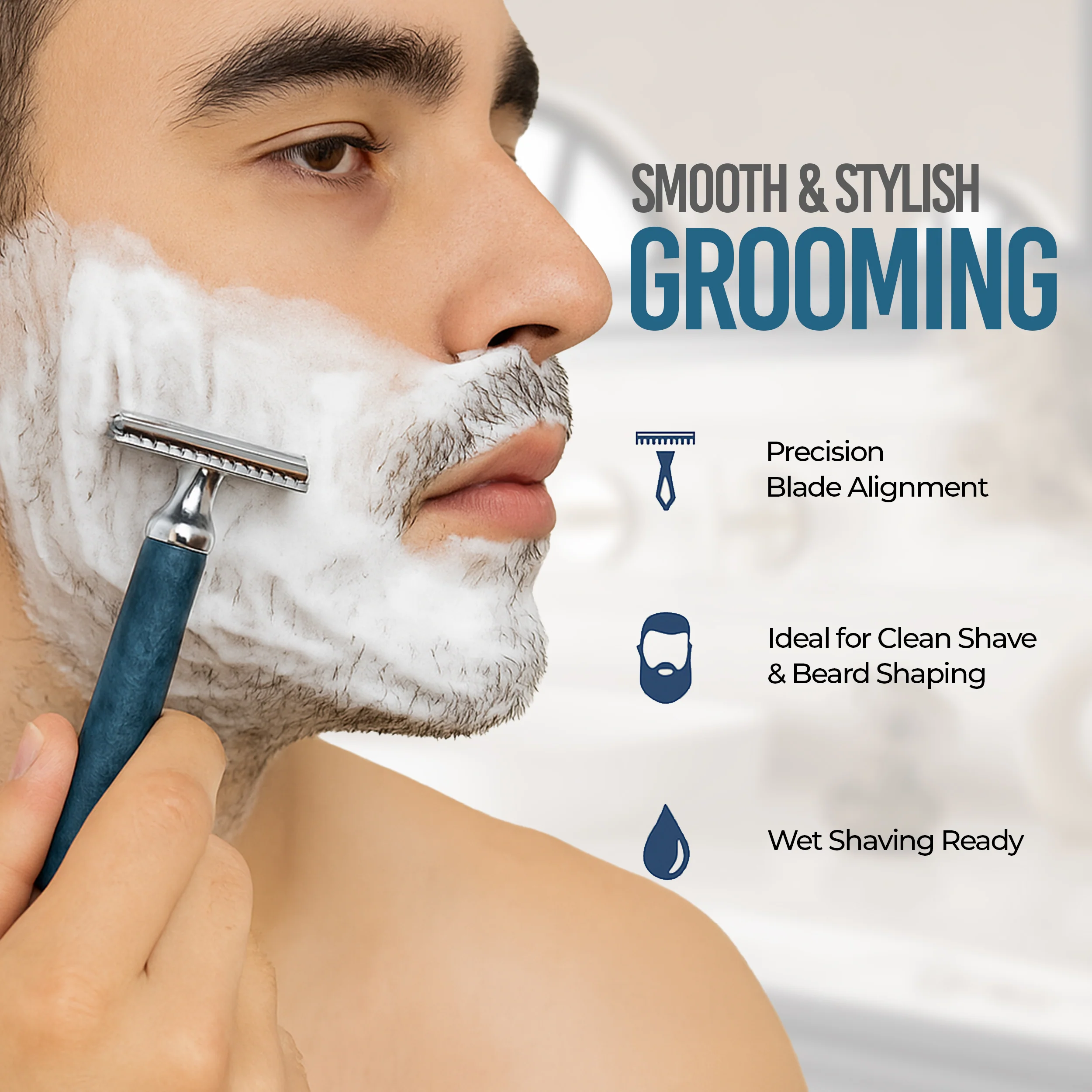 UrbanMooch Resin Handle Safety Razor for Men with Stand – Reusable Double Edge Shaving Razor for Smooth & Close Shave, Blue - Image 7