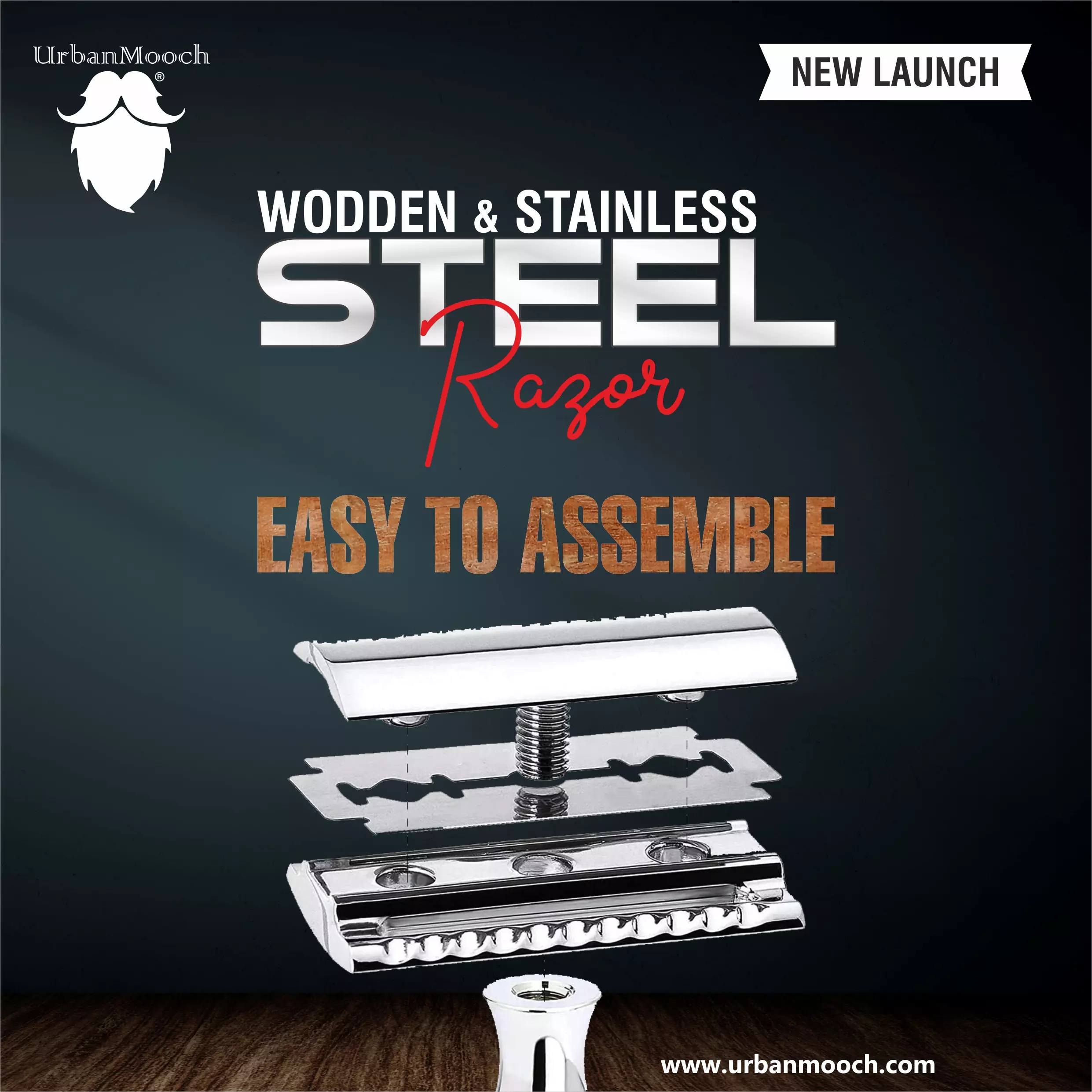 Wooden Handle Stainless Steel Razor for Smooth Shaving - Image 3