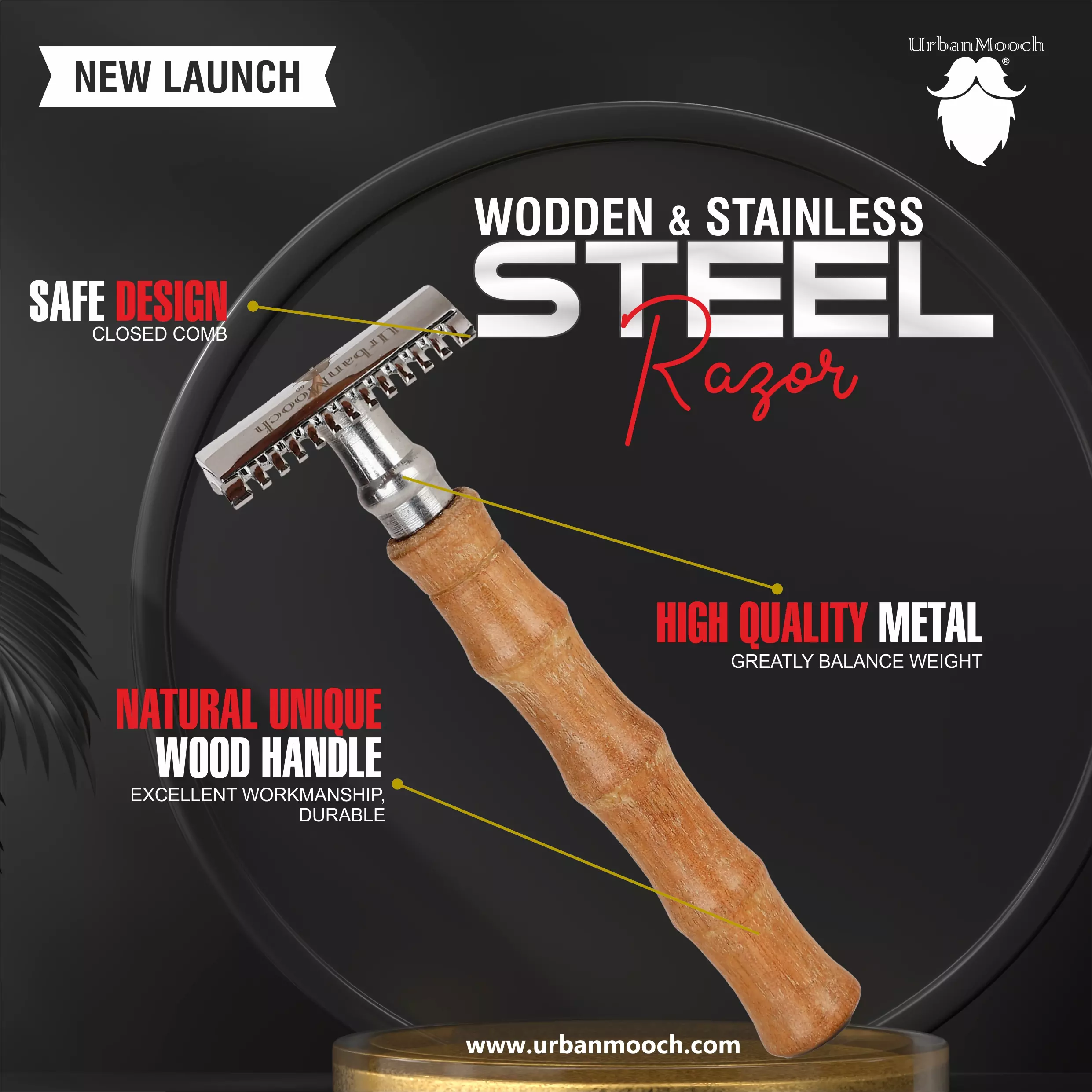 Wooden Handle Stainless Steel Razor for Smooth Shaving - Image 4